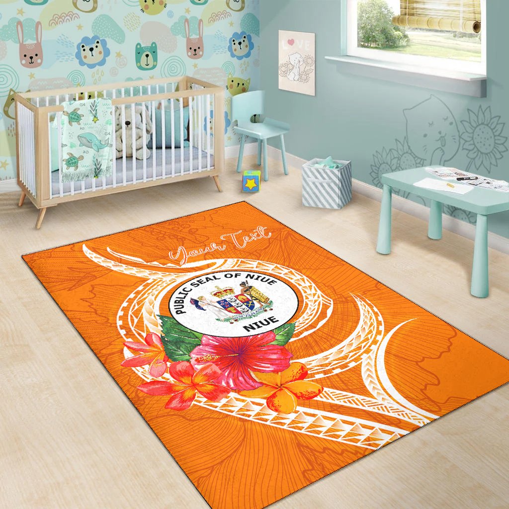 Niue Polynesian Custom Personalised Area Rug - Orange Floral With Seal