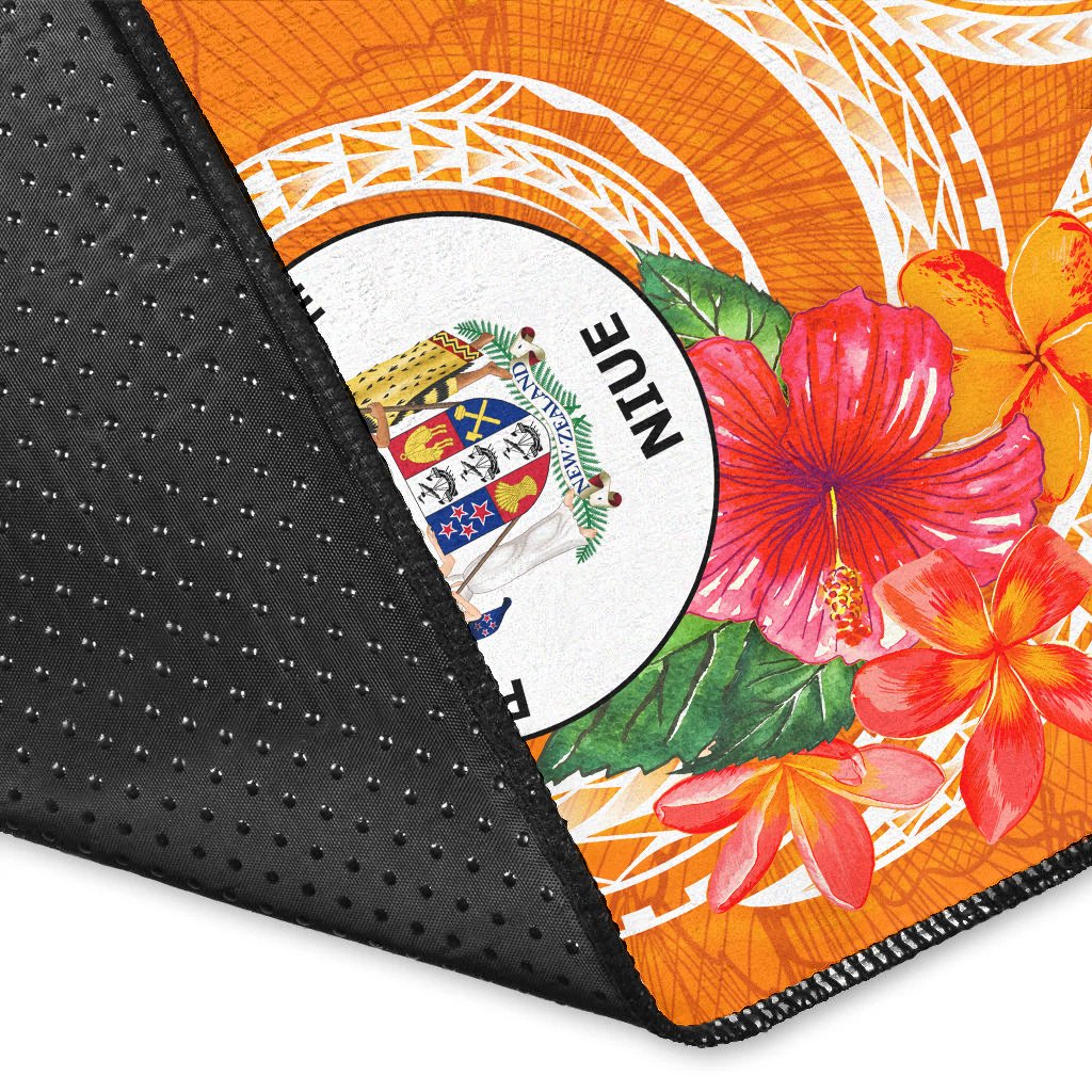Niue Polynesian Custom Personalised Area Rug - Orange Floral With Seal