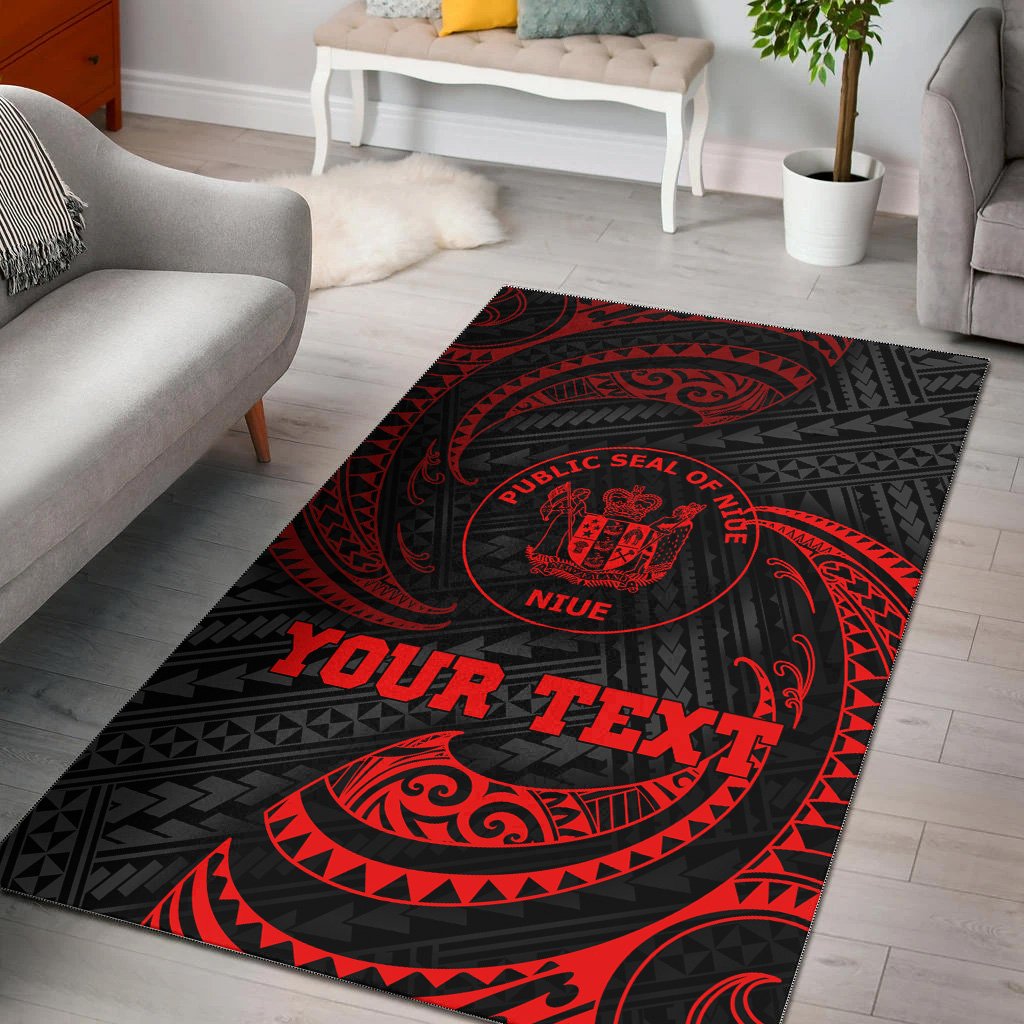 Niue Polynesian Custom Personalised Area Rug - Red Tribal Wave