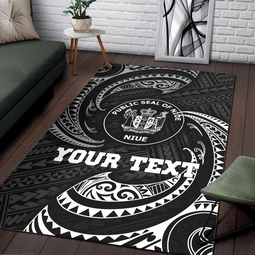 Niue Polynesian Custom Personalised Area Rug - White Tribal Wave