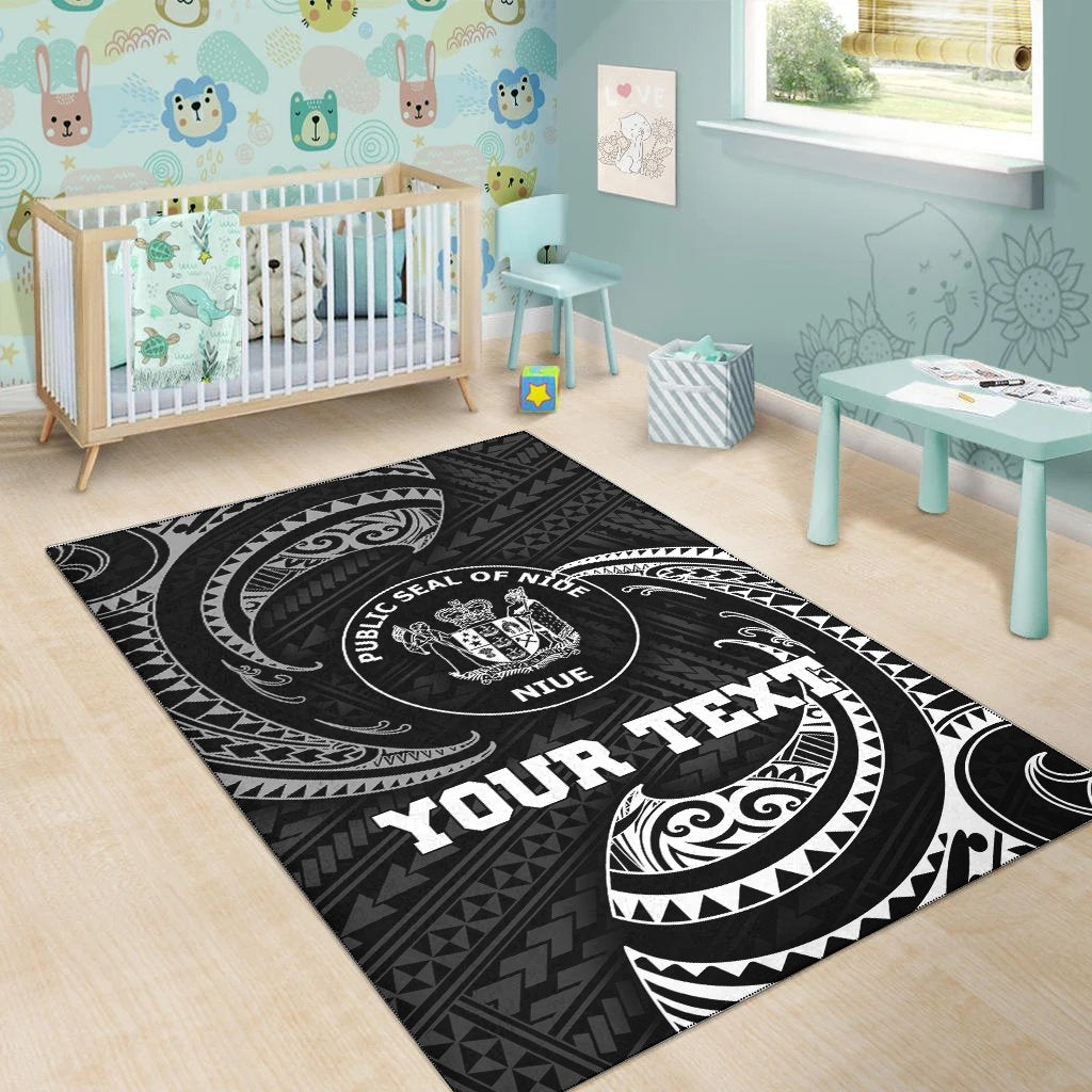 Niue Polynesian Custom Personalised Area Rug - White Tribal Wave