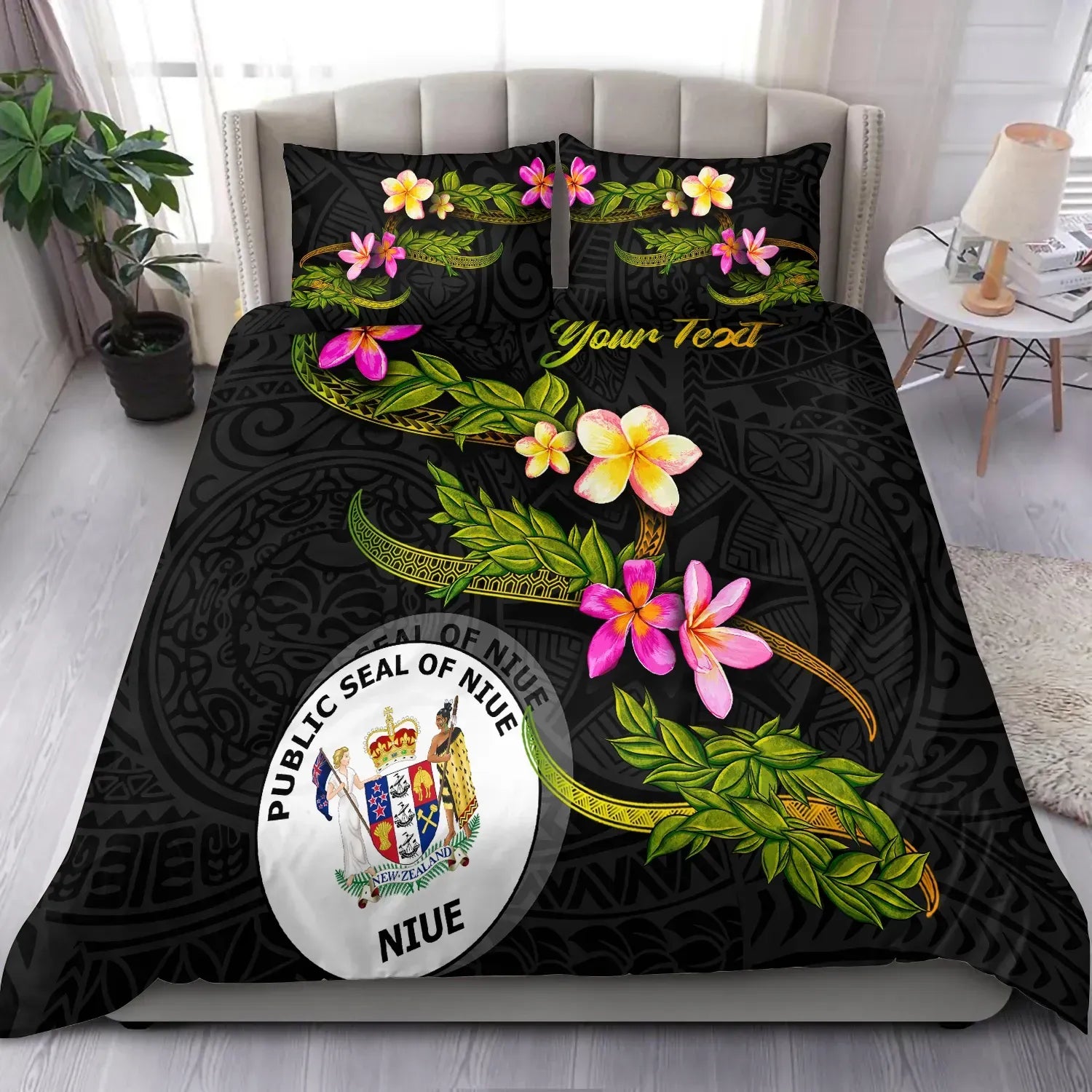 Niue Polynesian Custom Personalised Bedding Set - Plumeria Tribal