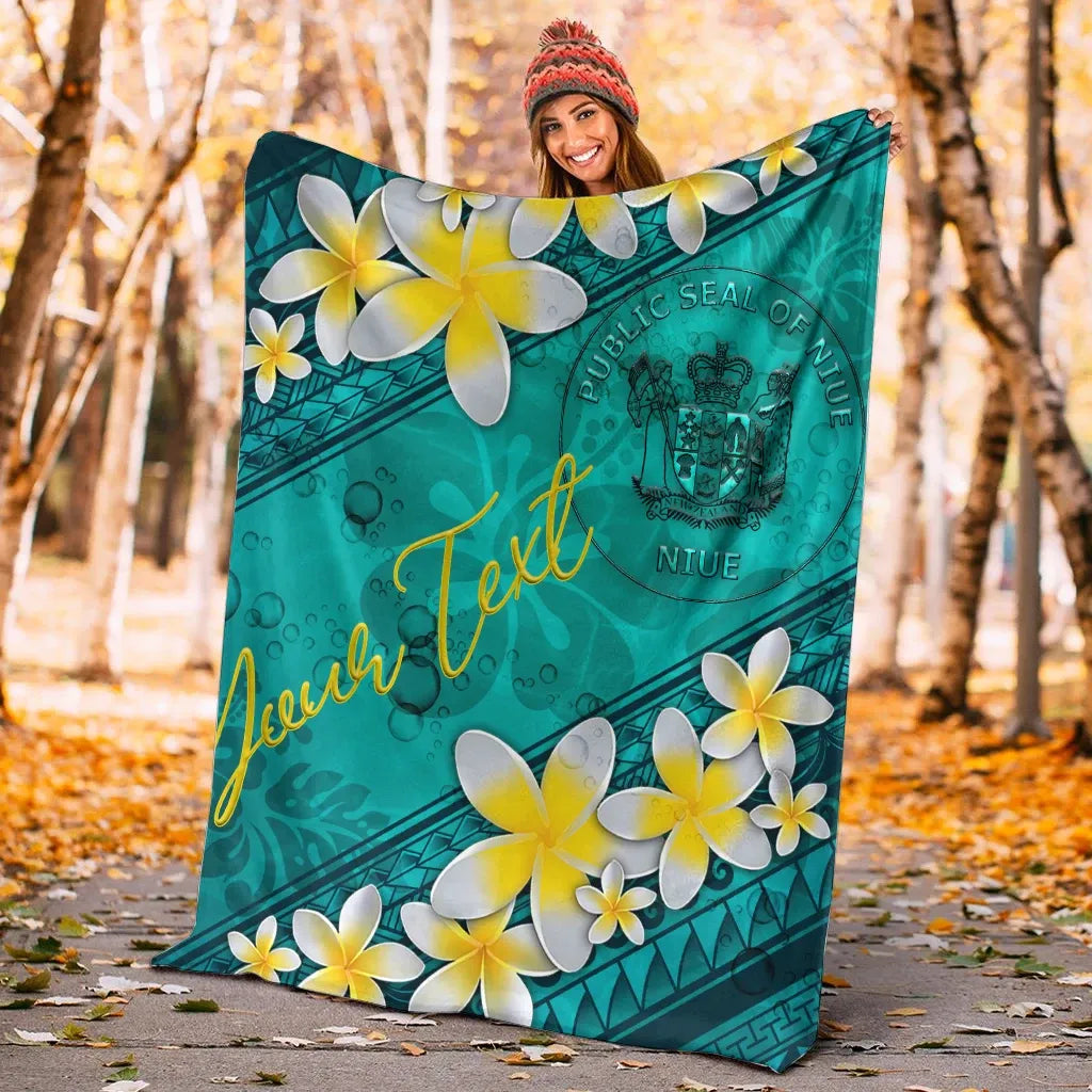 Niue Polynesian Custom Personalised Blanket - Plumeria With Blue Ocean