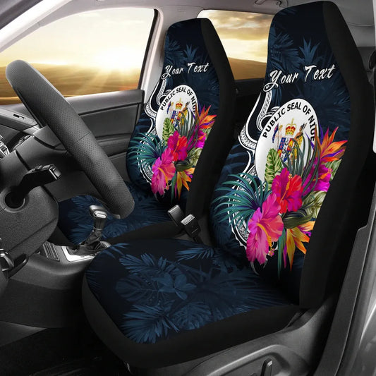 Niue Polynesian Custom Personalised Car Seat Covers - Tropical Flower