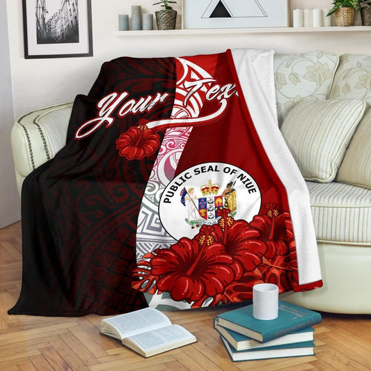Niue Polynesian Custom Personalised Premium Blanket - Coat Of Arm With Hibiscus