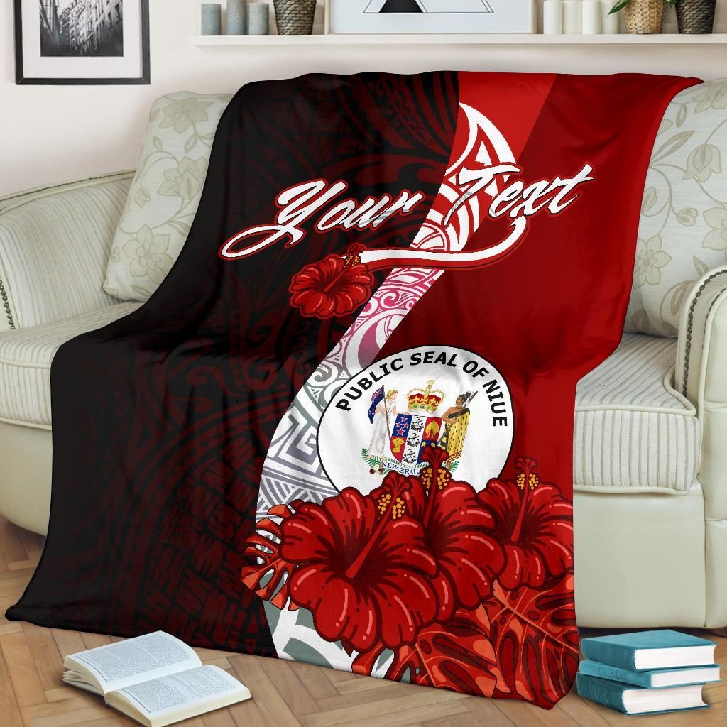 Niue Polynesian Custom Personalised Premium Blanket - Coat Of Arm With Hibiscus