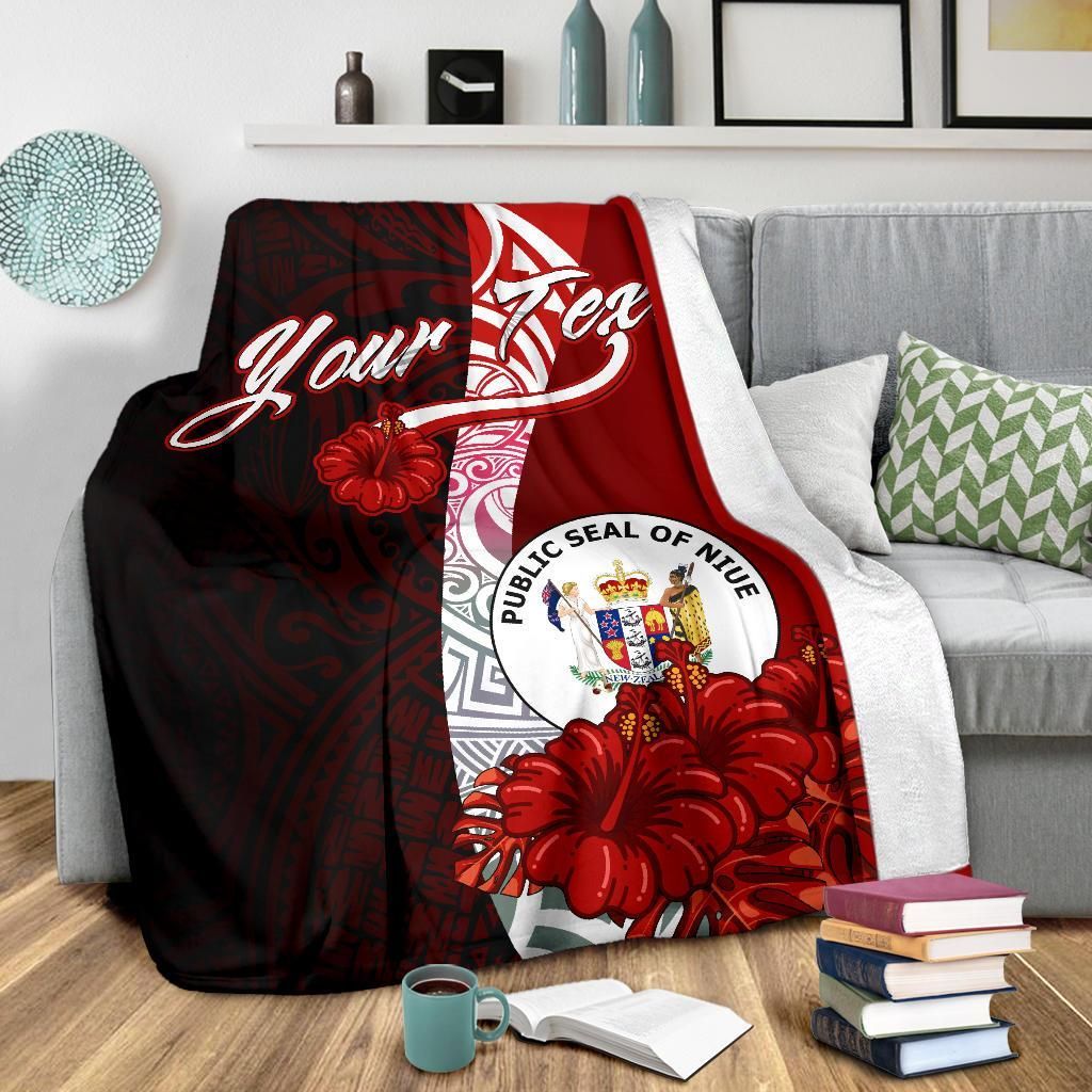 Niue Polynesian Custom Personalised Premium Blanket - Coat Of Arm With Hibiscus
