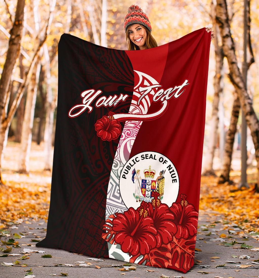 Niue Polynesian Custom Personalised Premium Blanket - Coat Of Arm With Hibiscus