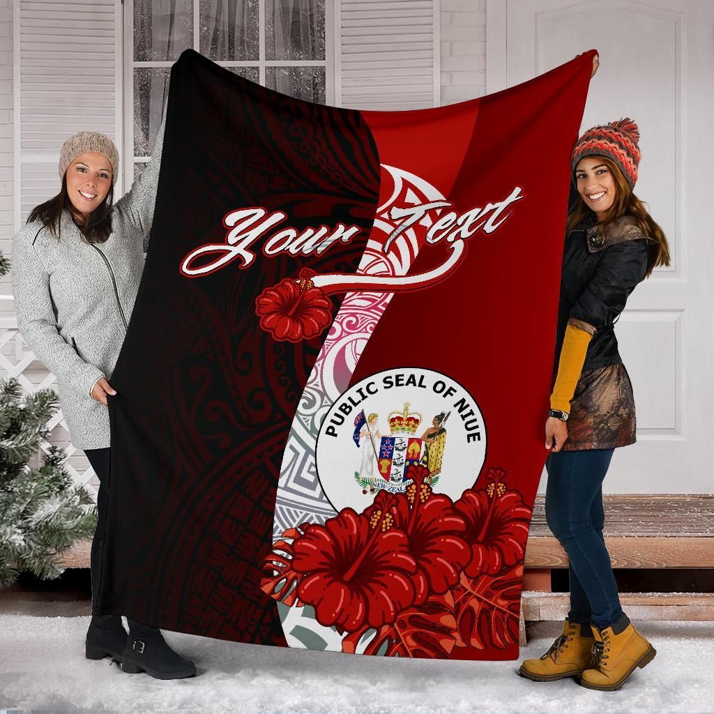 Niue Polynesian Custom Personalised Premium Blanket - Coat Of Arm With Hibiscus