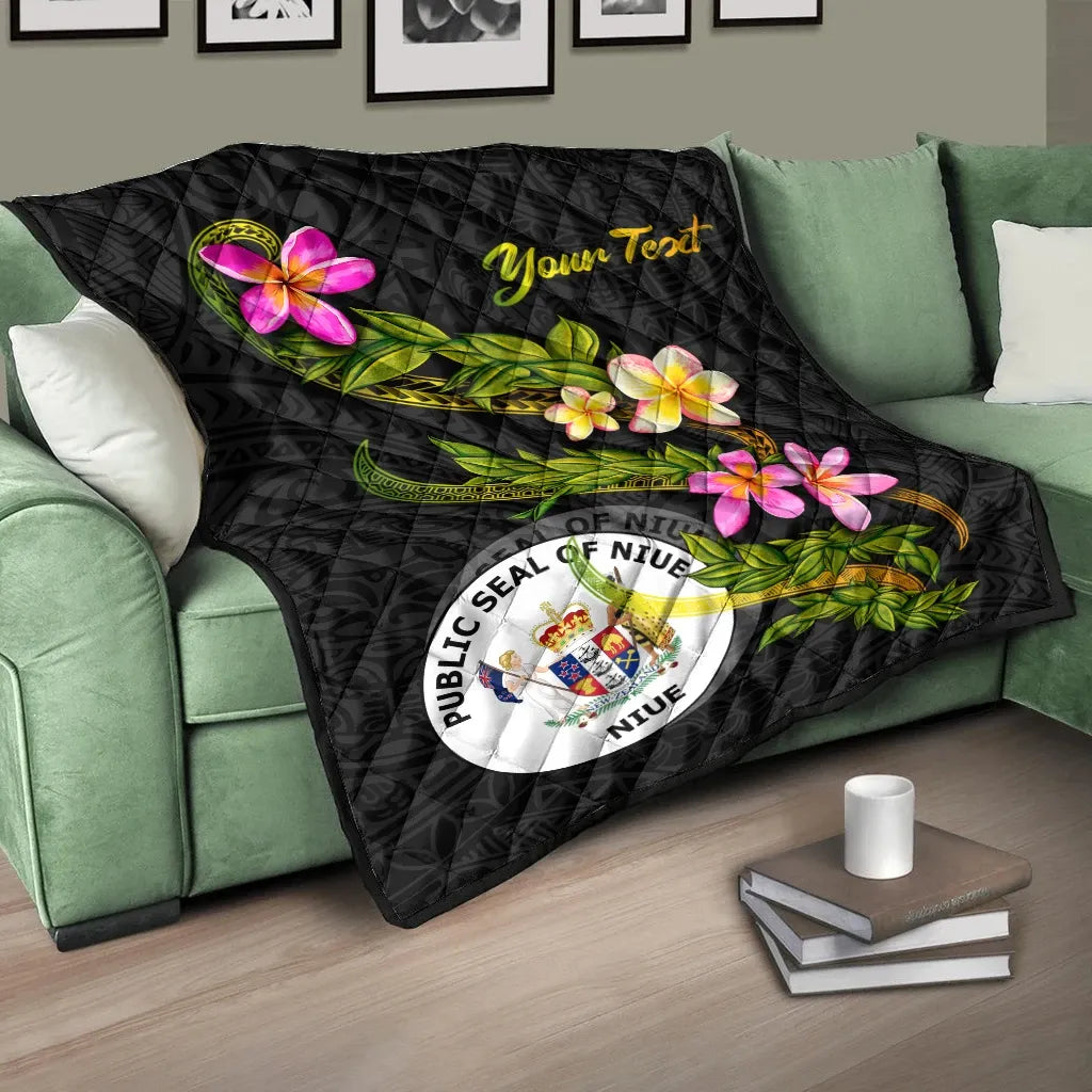 Niue Polynesian Custom Personalised Quilt - Plumeria Tribal