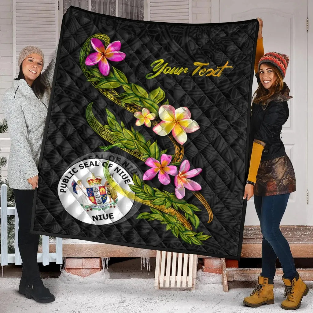 Niue Polynesian Custom Personalised Quilt - Plumeria Tribal