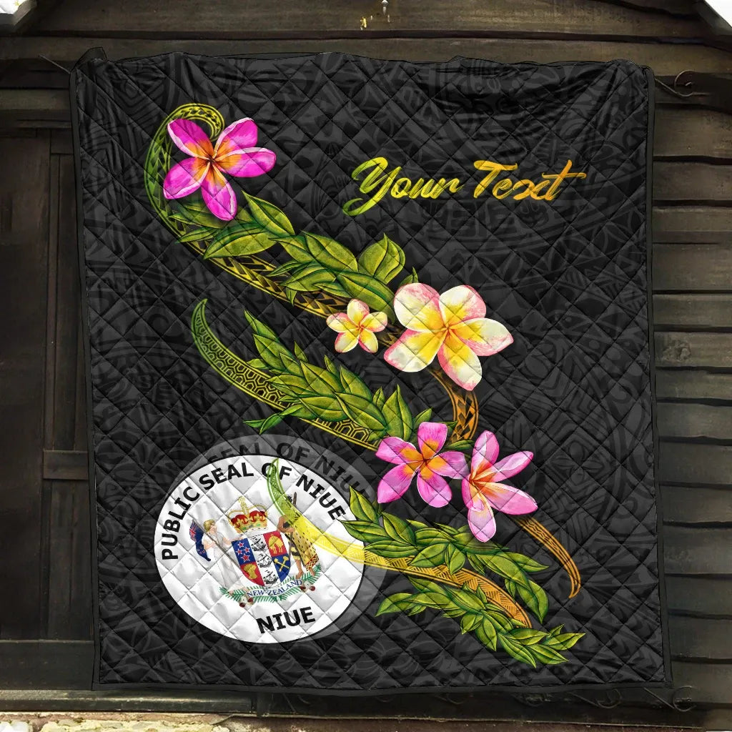 Niue Polynesian Custom Personalised Quilt - Plumeria Tribal