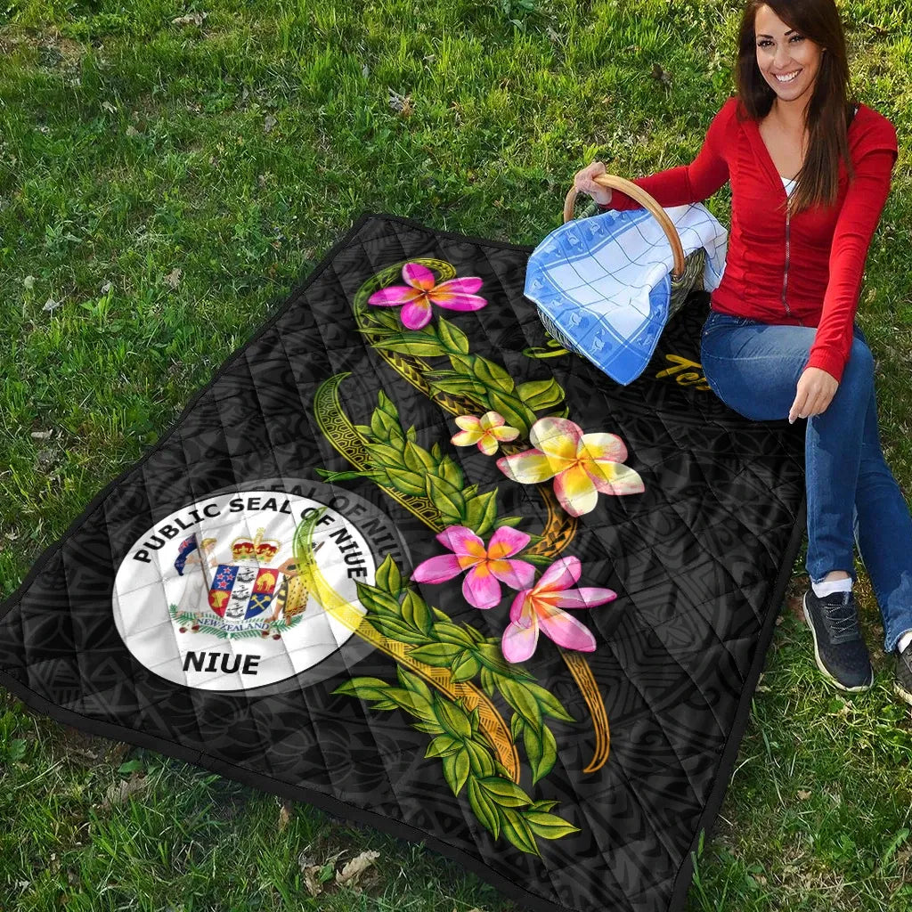 Niue Polynesian Custom Personalised Quilt - Plumeria Tribal