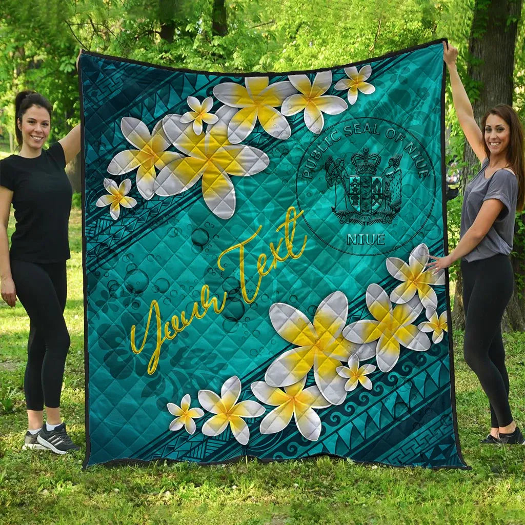Niue Polynesian Custom Personalised Quilt - Plumeria With Blue Ocean