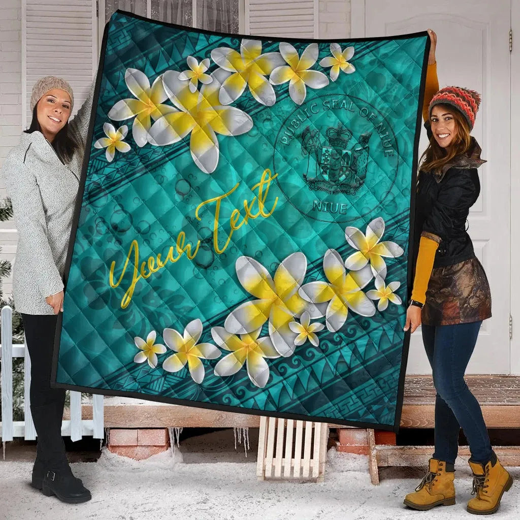 Niue Polynesian Custom Personalised Quilt - Plumeria With Blue Ocean