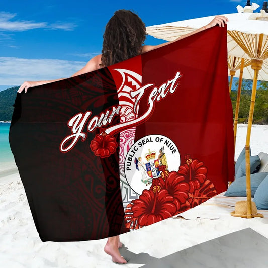 Niue Polynesian Custom Personalised Sarong - Coat Of Arm With Hibiscus