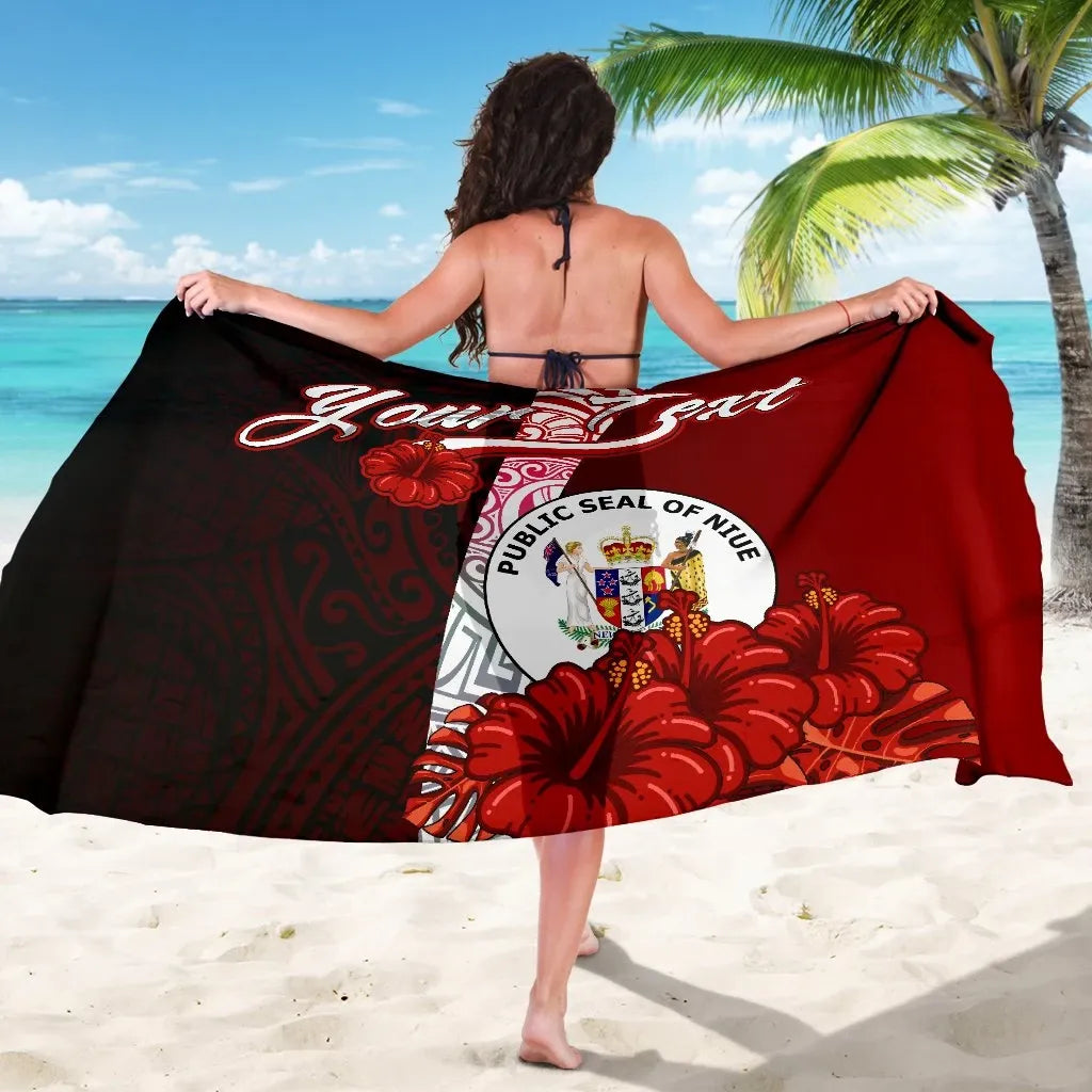Niue Polynesian Custom Personalised Sarong - Coat Of Arm With Hibiscus