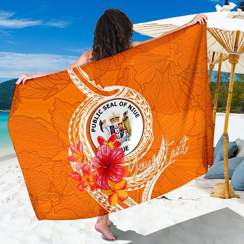 Niue Polynesian Custom Personalised Sarong - Orange Floral With Seal