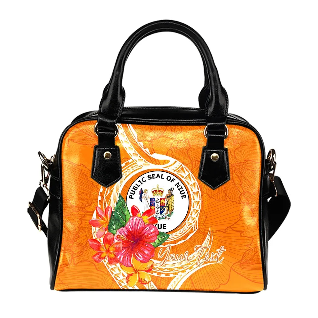 Niue Polynesian Custom Personalised Shoulder Handbag - Orange Floral With Seal