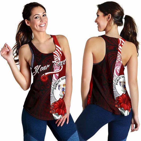 Niue Polynesian Custom Personalised Women Racerback Tank - Coat Of Arm With Hibiscus