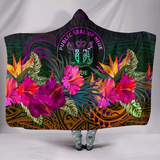 Niue Polynesian Hooded Blanket - Summer Hibiscus