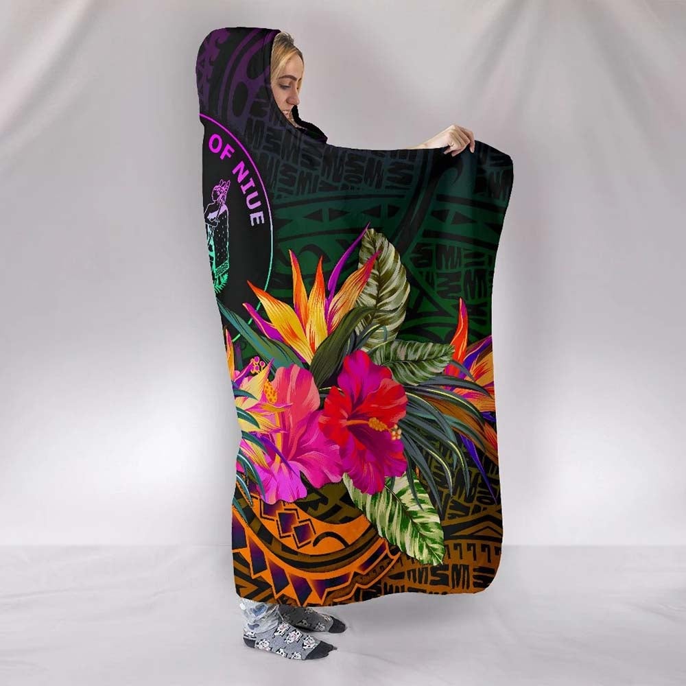 Niue Polynesian Hooded Blanket - Summer Hibiscus