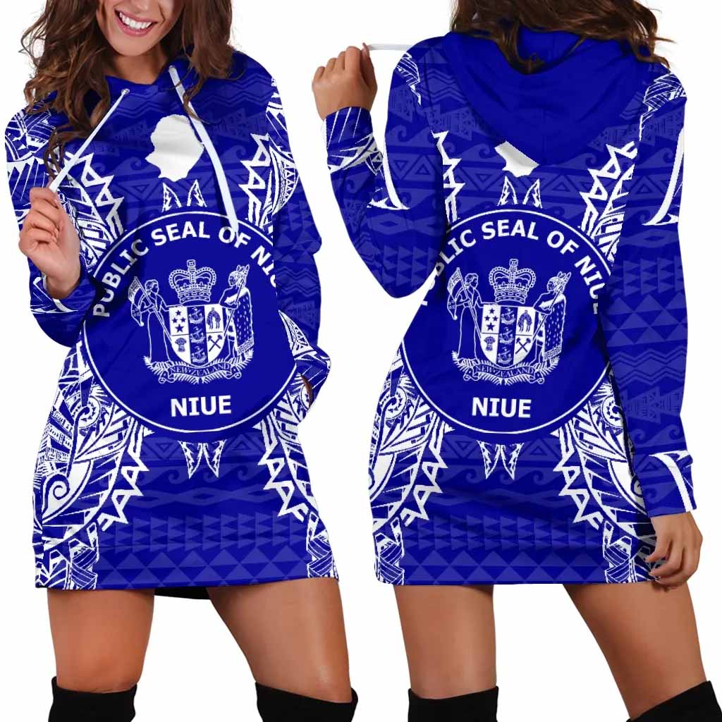 Niue Polynesian Hoodie Dress Map Blue