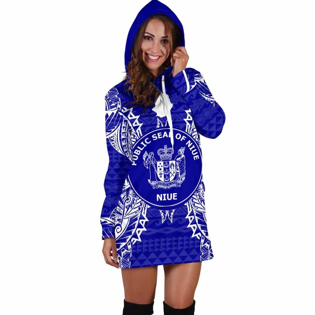 Niue Polynesian Hoodie Dress Map Blue