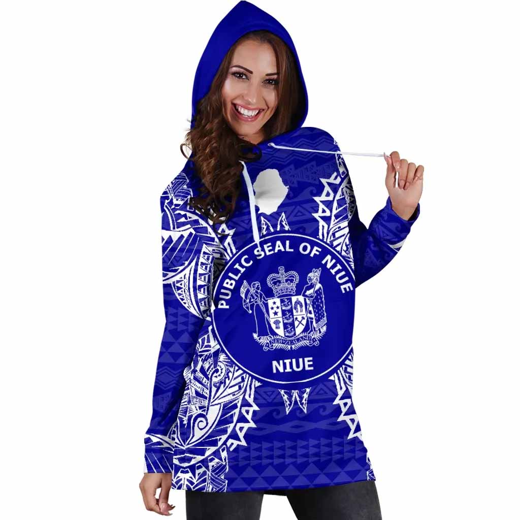 Niue Polynesian Hoodie Dress Map Blue