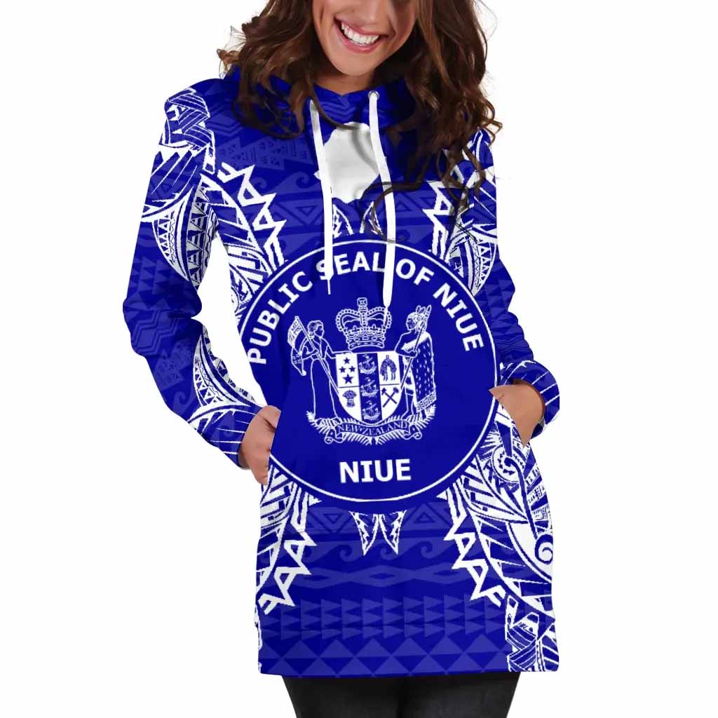 Niue Polynesian Hoodie Dress Map Blue