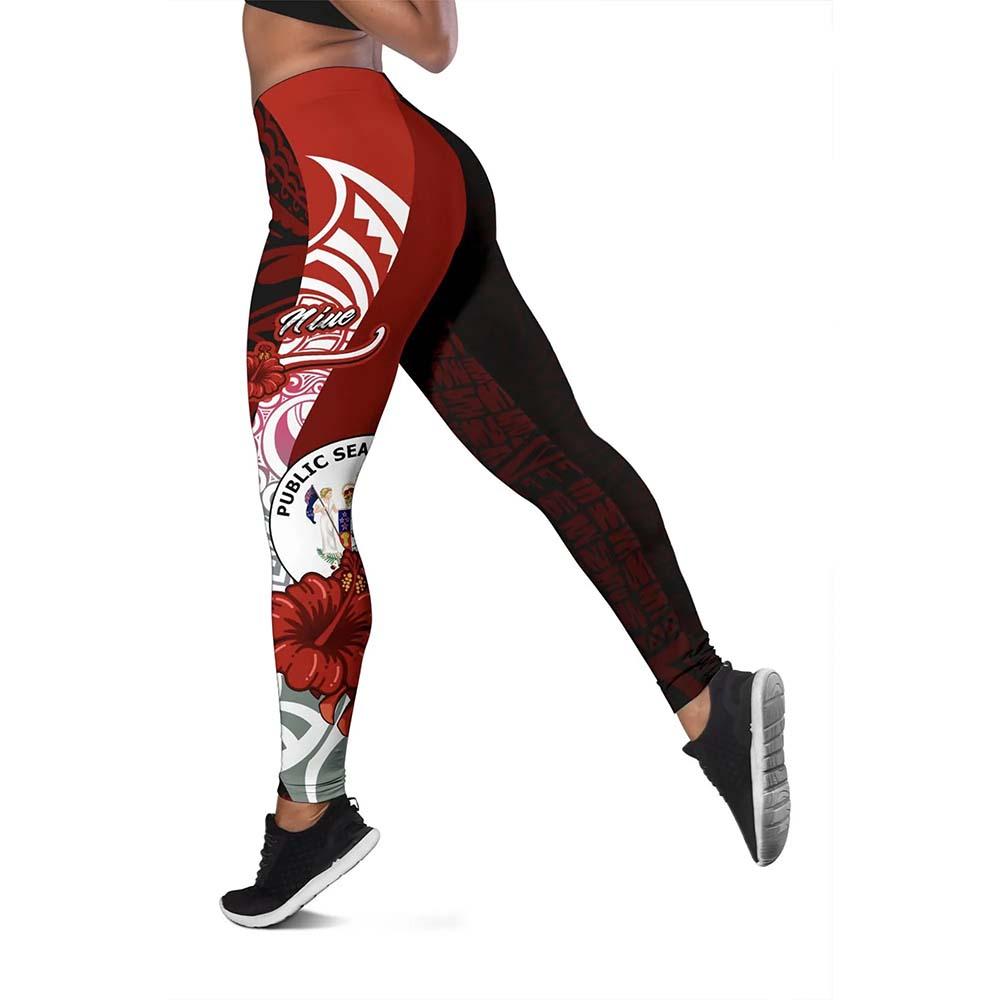 Niue Polynesian Legging  - Coat Of Arm With Hibiscus