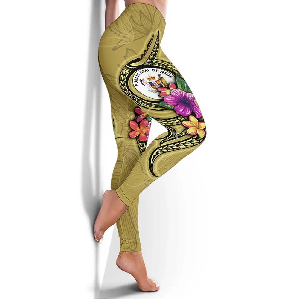 Niue Polynesian Legging - Floral With Seal Gold