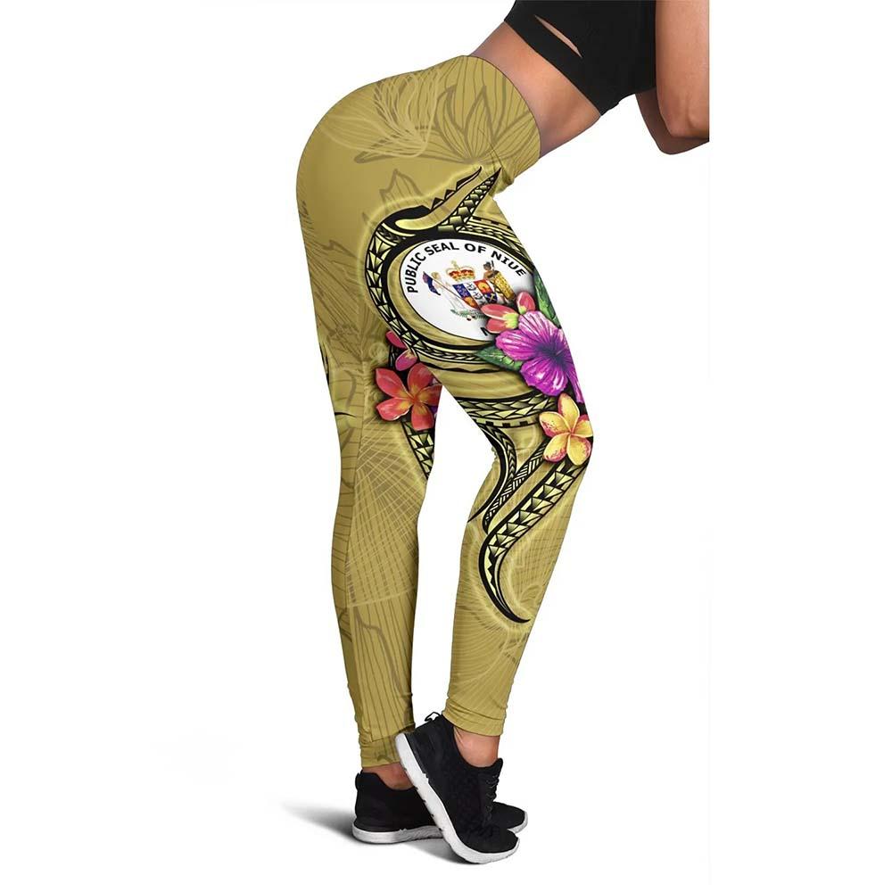 Niue Polynesian Legging - Floral With Seal Gold