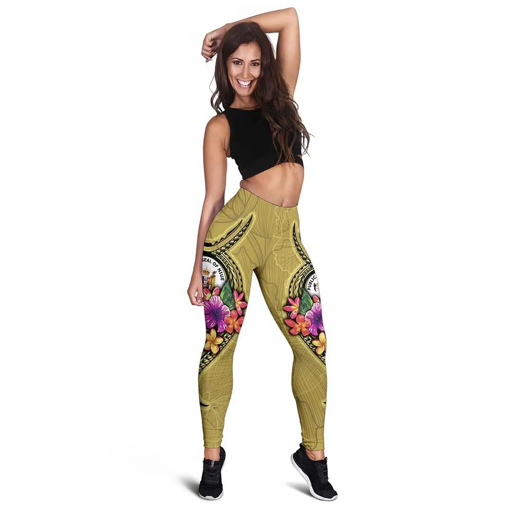 Niue Polynesian Legging - Floral With Seal Gold