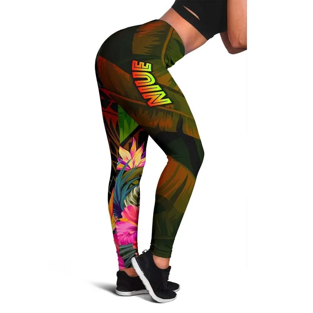 Niue Polynesian Legging - Hibiscus and Banana Leaves