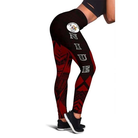 Niue Polynesian Legging - Polynesian Tattoo Red Version