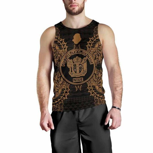 Niue Polynesian Men Tank Top Map Gold