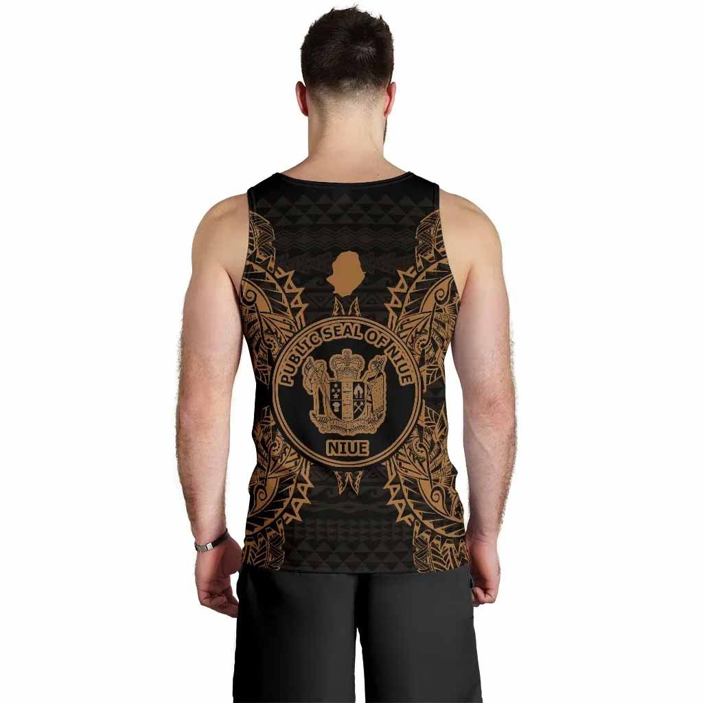 Niue Polynesian Men Tank Top Map Gold