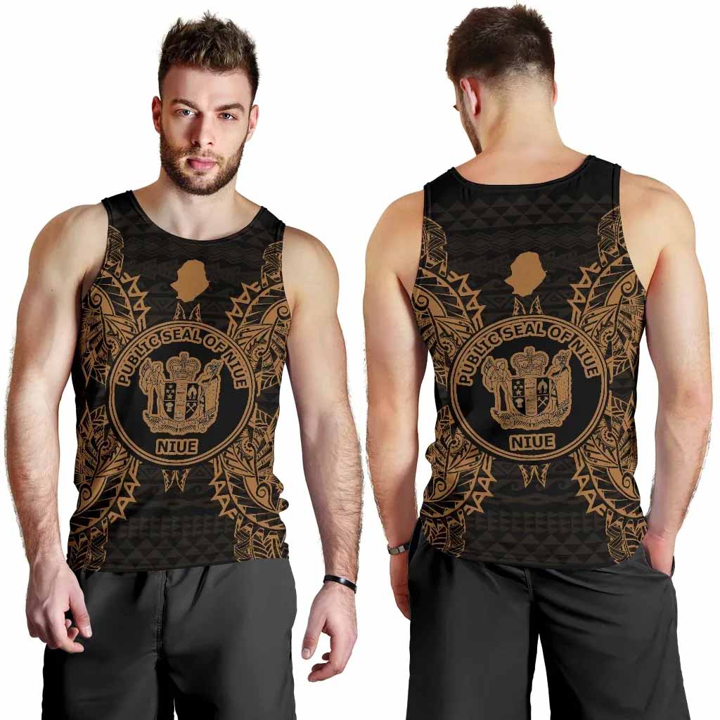 Niue Polynesian Men Tank Top Map Gold