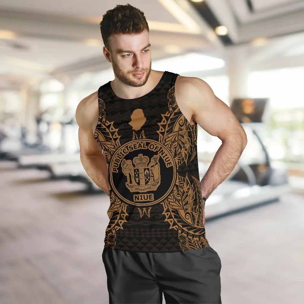 Niue Polynesian Men Tank Top Map Gold