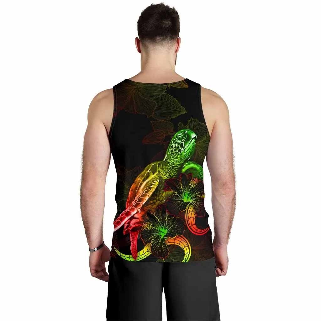 Niue Polynesian Men Tank Top - Turtle With Blooming Hibiscus Reggae