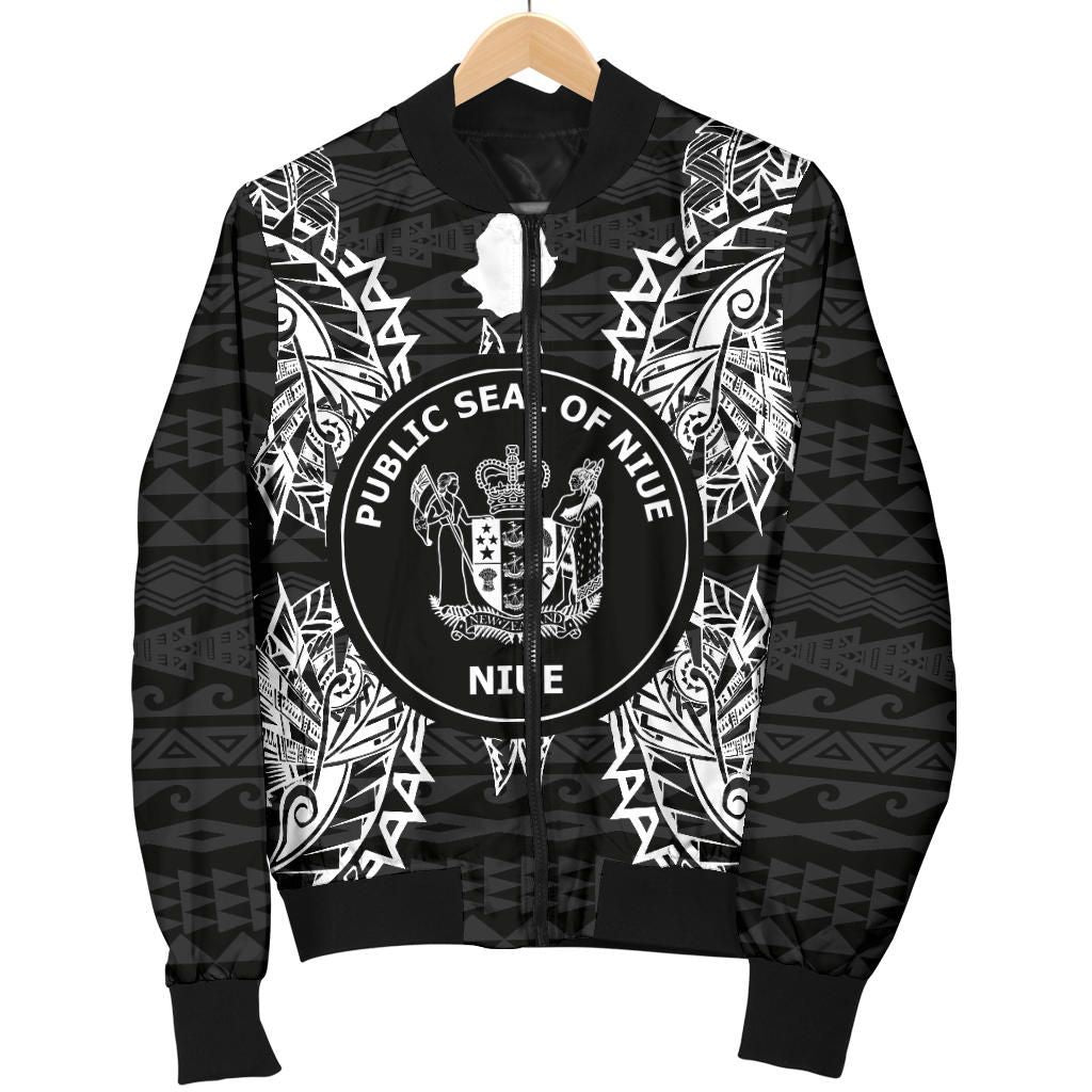 Niue Polynesian Bomber Jacket Map Black