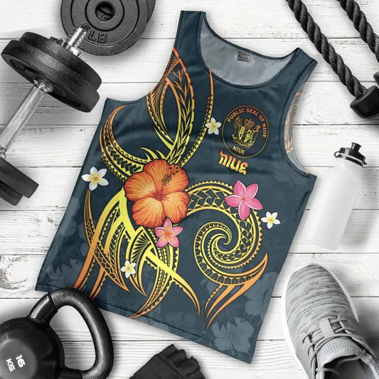 Niue Polynesian Men Tank Top - Legend of Niue (Blue)