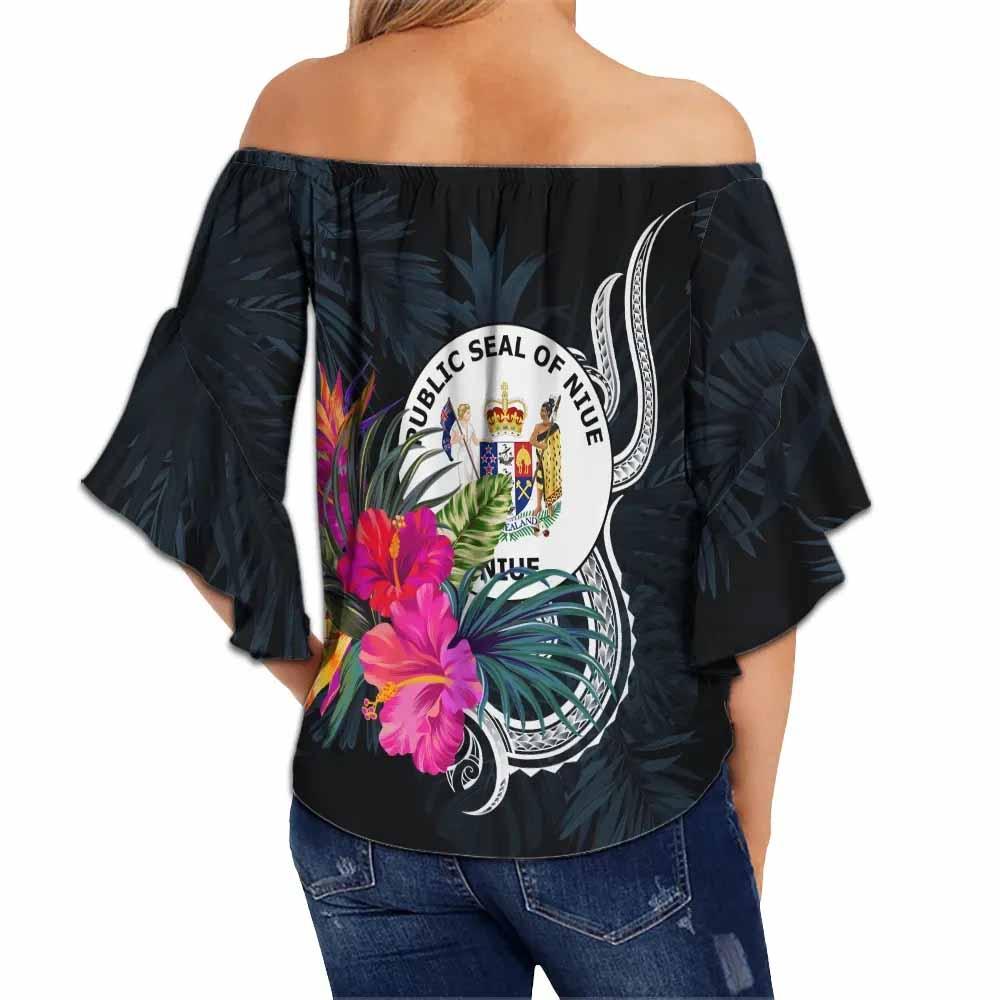 Niue Polynesian Off Shoulder Wrap Waist Top - Tropical Flower