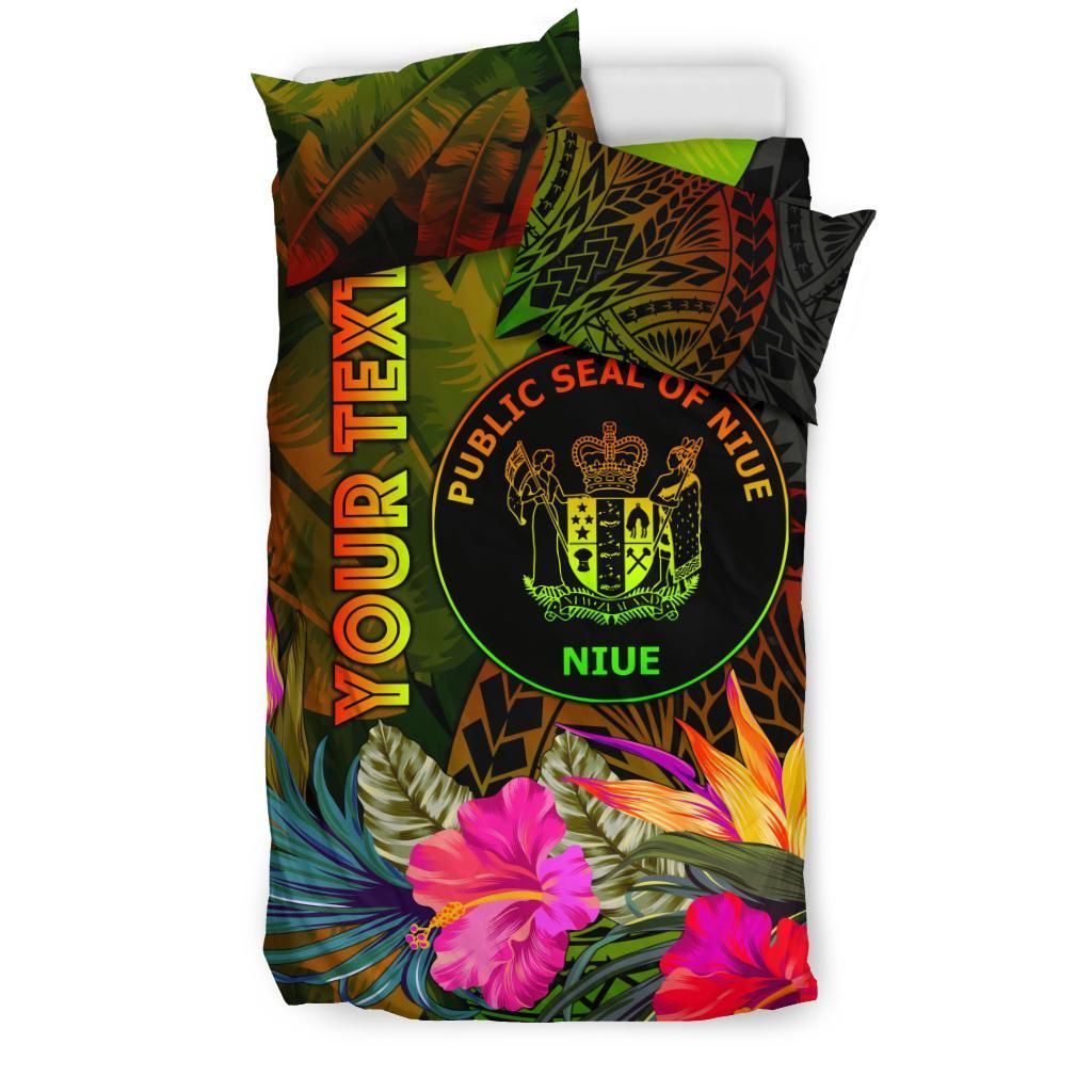 Niue Polynesian Personalised Bedding Set - Hibiscus And Banana Leaves