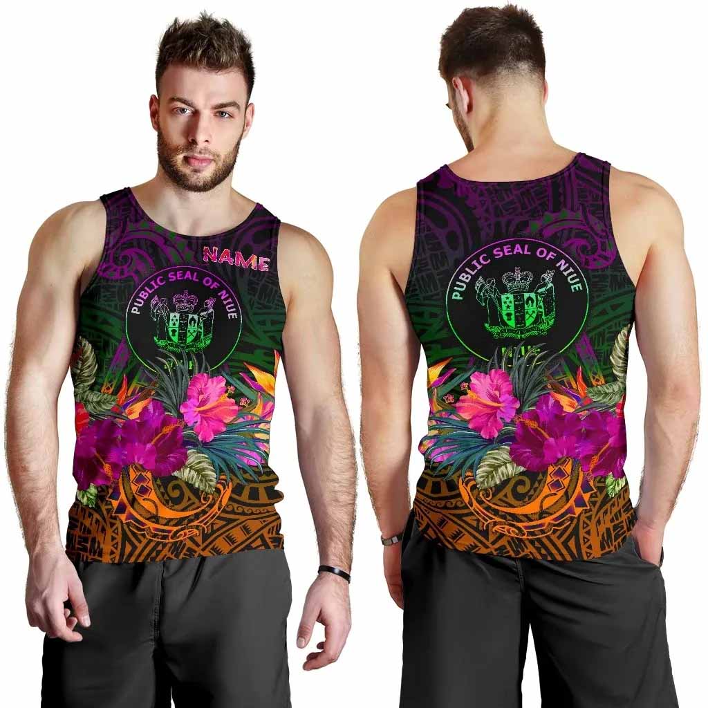 Niue Polynesian Personalised Men Tank Top - Summer Hibiscus
