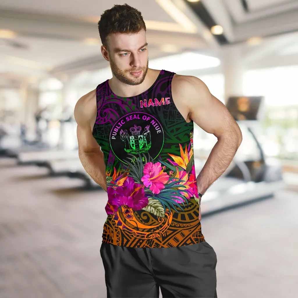 Niue Polynesian Personalised Men Tank Top - Summer Hibiscus