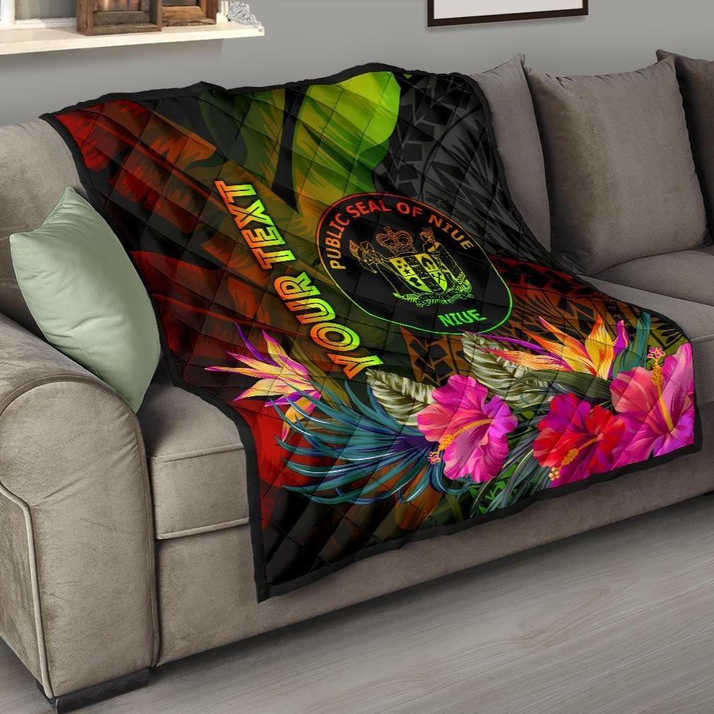 Niue Polynesian Personalised Premium Quilt - Hibiscus and Banana Leaves