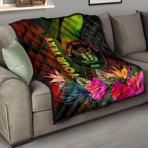 Niue Polynesian Personalised Premium Quilt - Hibiscus and Banana Leaves