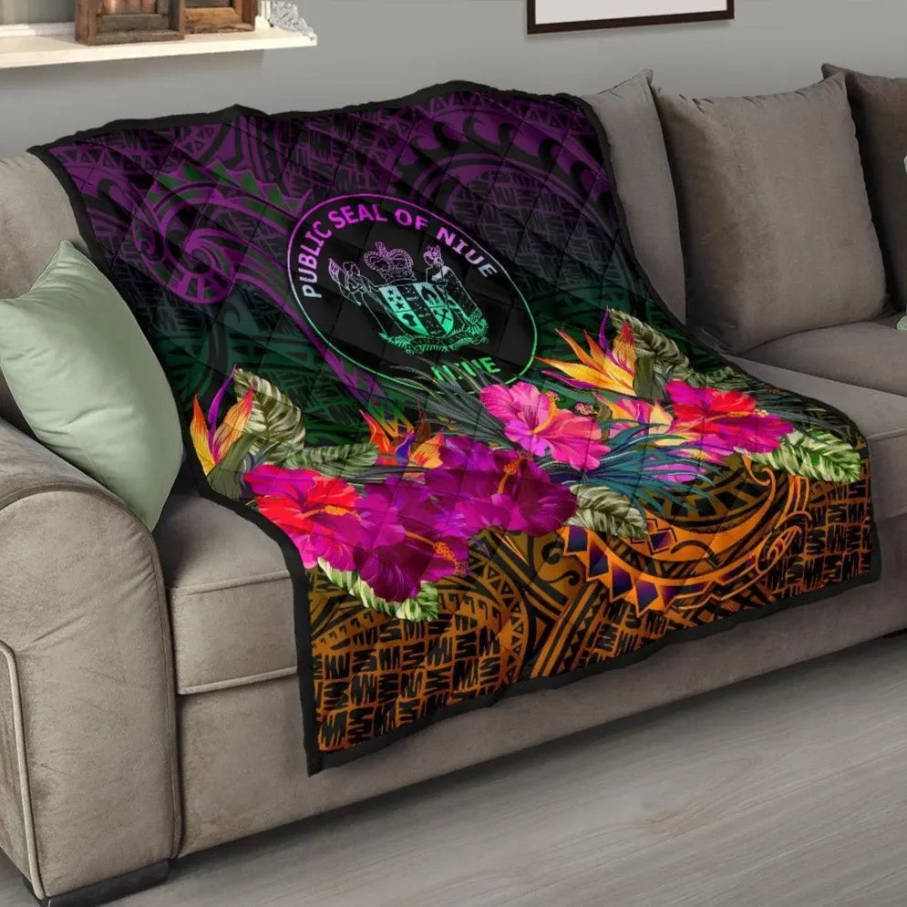 Niue Polynesian Premium Quilt - Summer Hibiscus